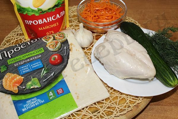 Рулет из лаваша с курицей