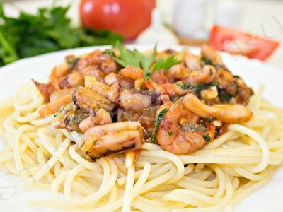 макароны с морепродуктами